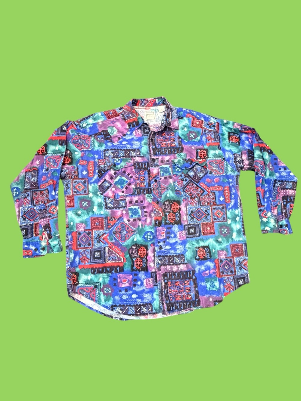Vintage 90s Western Plains Trading Co Button Down Cowboy Shirt Vibrant XL